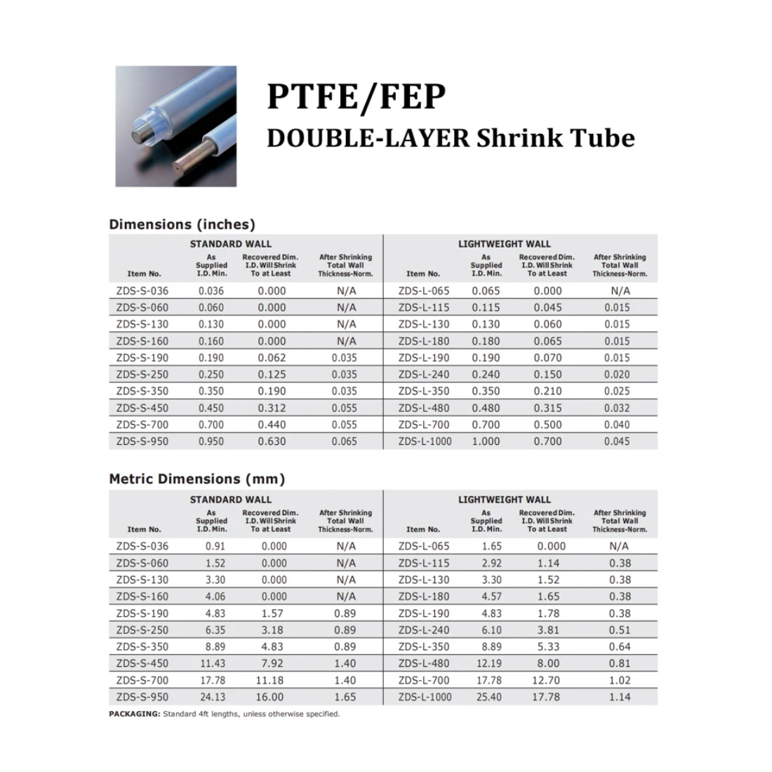 FEP Insulation Anti-Uv 1.61 1.31 Heat Shrink Diameter 1-150mm Tubing Sleeves
