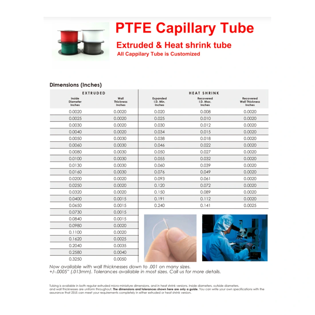 PTFE Capillary 0.05mm Thin-Wall Small Tubing OEM Manufacturer