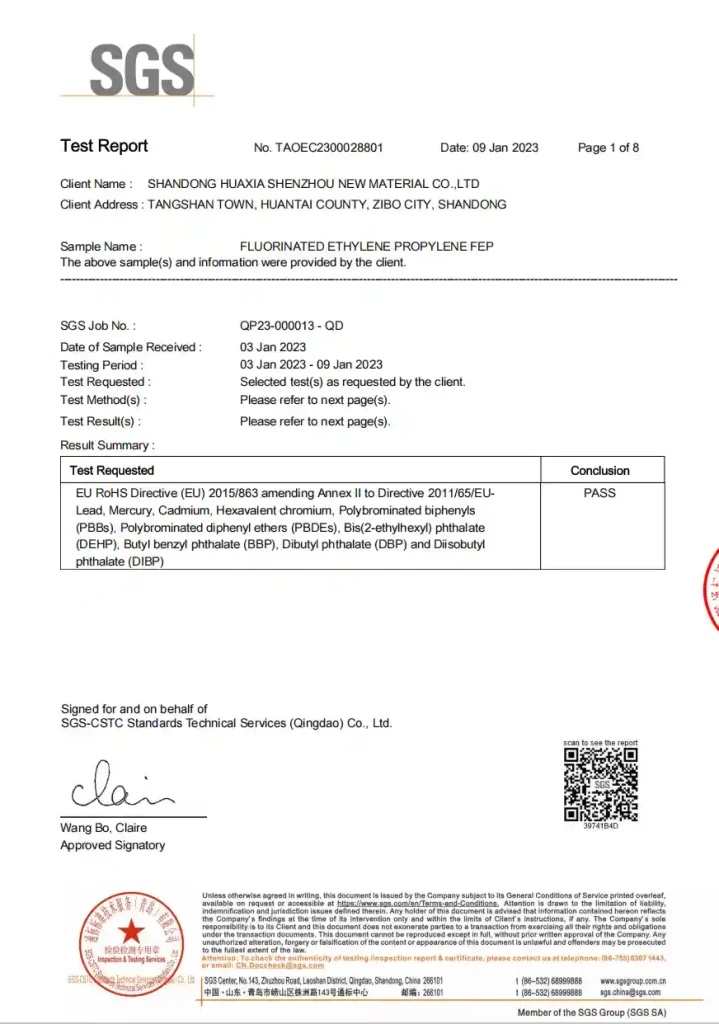 Yozonetech FEP ROHS certificate
