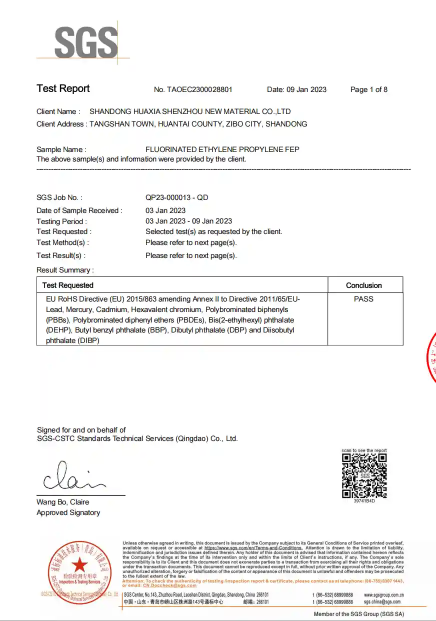 Yozonetech FEP ROHS certificate