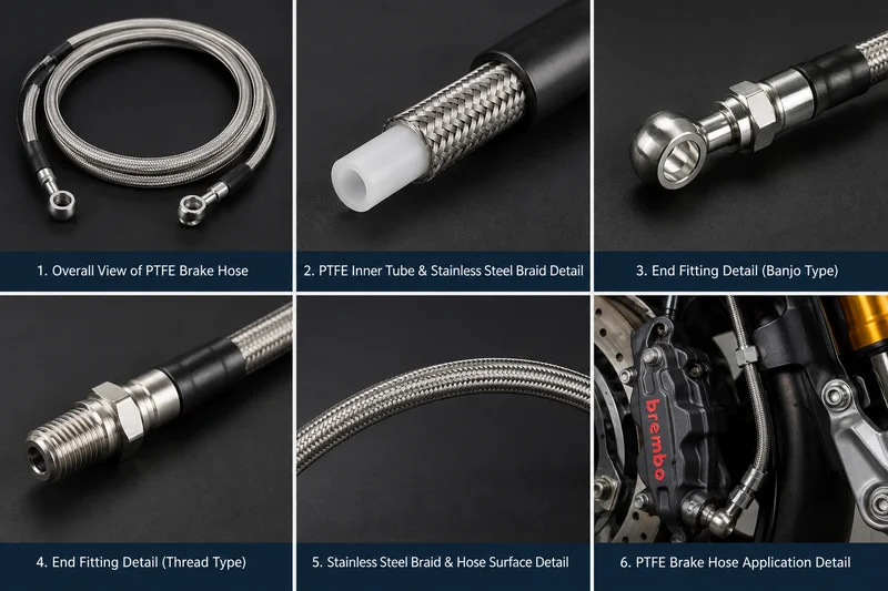Key Features Excellent Brake Fluid Resistance PTFE is highly resistant to a wide range of hydraulic fluids and brake-fluid environments, making it suitable for demanding braking systems. High Temperature Resistance The PTFE inner tube can withstand elevated temperatures generated around braking systems, making it suitable for applications where conventional thermoplastic tubing may not be appropriate. Low Expansion The reinforced construction provides improved dimensional stability under hydraulic pressure, helping minimize hose expansion and maintain consistent hydraulic response. Smooth Internal Surface PTFE provides a very smooth internal surface, helping reduce flow resistance and minimizing fluid retention inside the tube. Excellent Chemical Resistance PTFE is resistant to many oils, solvents, fuels, hydraulic fluids and aggressive chemicals. Low Permeability PTFE has very low permeability compared with many conventional elastomeric materials, helping maintain stable performance over extended service periods. Excellent Aging Resistance The material is resistant to thermal aging, chemical degradation and environmental exposure, supporting long-term service performance. Flexible Hose Construction The reinforced PTFE hose can be routed through compact spaces while maintaining the required mechanical strength.