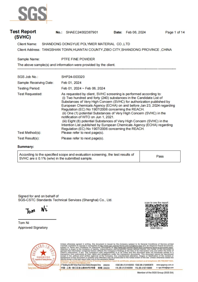 REACH certificate